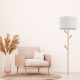 TK Albero gulvlampe - beige hr, natur fyrretr og hvid stl