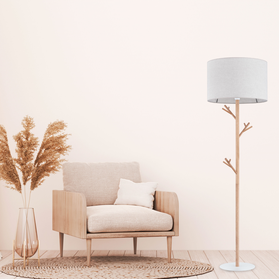 TK Albero gulvlampe - beige hr, natur fyrretr og hvid stl