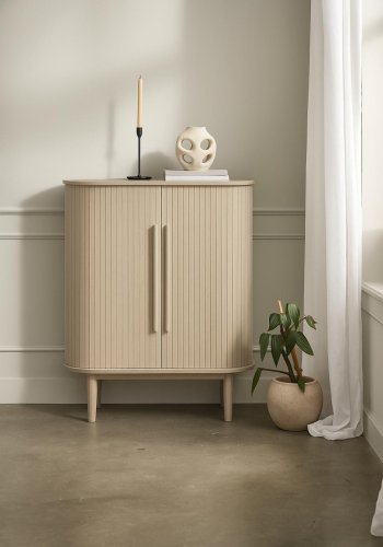 Meta skab, m. 2 skydel�ger og 2 hylder - hvidpigmenteret egetr�sfin�r og eg (H:118)