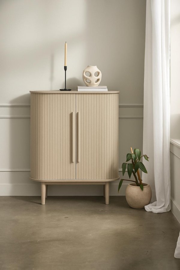 Meta skab, m. 2 skydel�ger og 2 hylder - hvidpigmenteret egetr�sfin�r og eg (H:118)