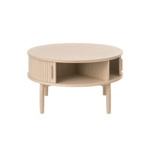Meta sofabord, m. 2 skydelger og 1 rum, rund - hvidpigmenteret eg (85)