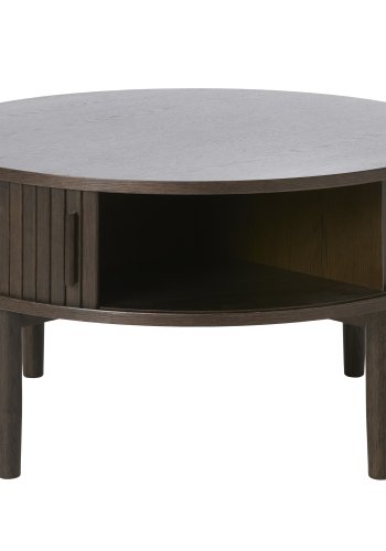 Meta sofabord, m. 2 skydelger og 1 rum, rund - mrk espresso brun eg (85)