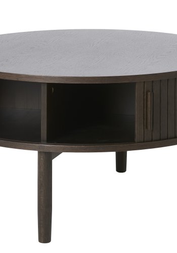 Meta sofabord, m. 2 skydelger og 1 rum, rund - mrk espresso brun eg (85)