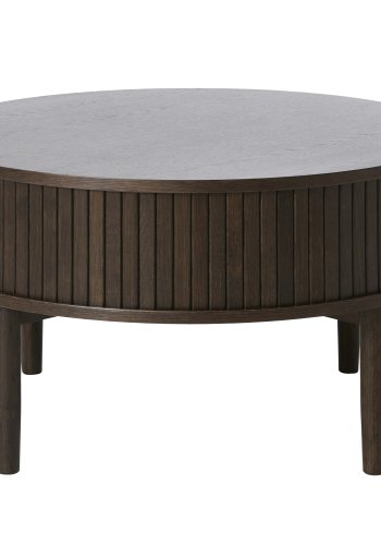 Meta sofabord, m. 2 skydelger og 1 rum, rund - mrk espresso brun eg (85)