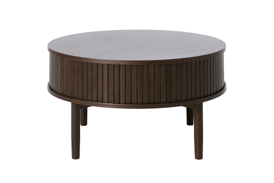 Meta sofabord, m. 2 skydelger og 1 rum, rund - mrk espresso brun eg (85)