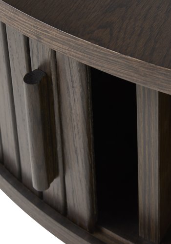 Meta sofabord, m. 2 skydelger og 1 rum, rund - mrk espresso brun eg (85)