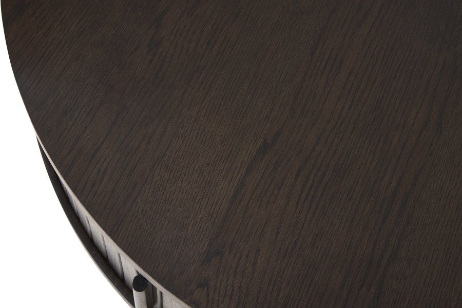 Meta sofabord, m. 2 skydelger og 1 rum, rund - mrk espresso brun eg (85)