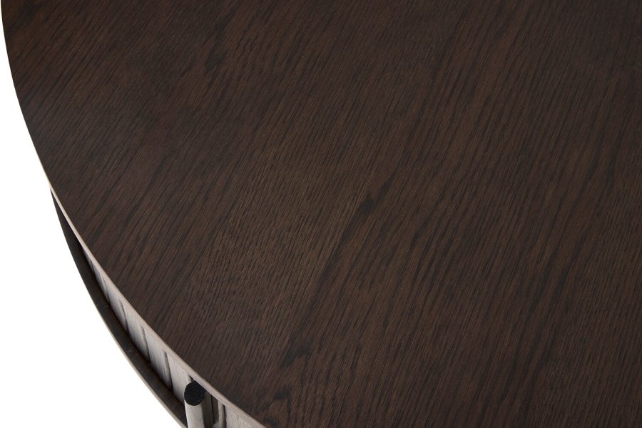 Meta sofabord, m. 2 skydelger og 1 rum, rund - mrk espresso brun eg (85)