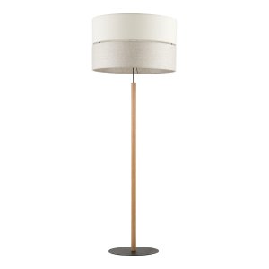 TK Eco golvlampa, rund - naturtyg, furu och svart metall