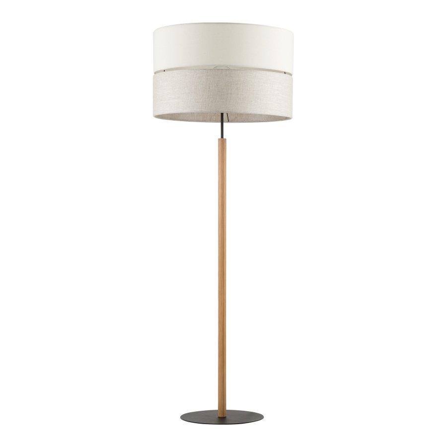 TK Eco gulvlampe, rund - natur stof, fyrretr og sort metal