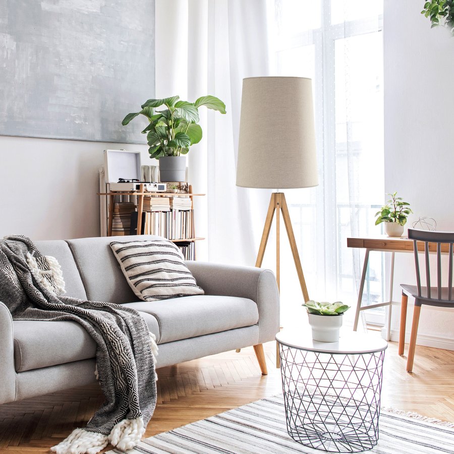 TK Walz gulvlampe - naturlig linstoff og naturlig tre