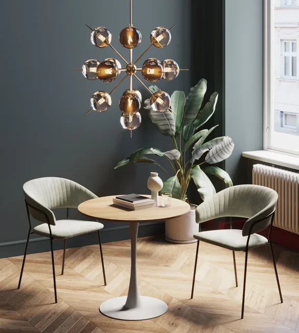 KARE DESIGN Schickeria spisebord, rund - laminat m. egetrslook og hvid stl (80)