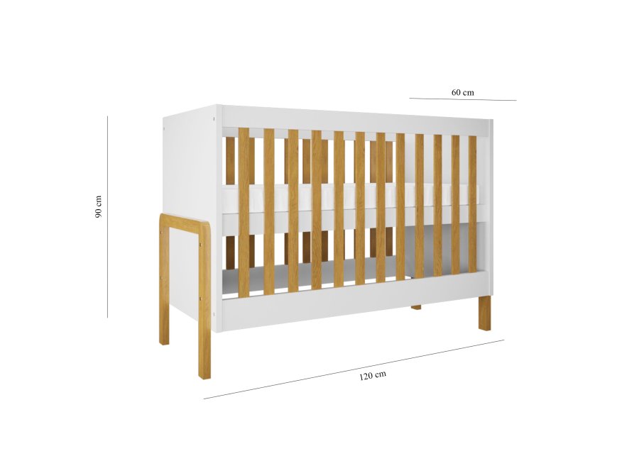 Victor sprinkelseng for baby, uten madrass - hvit laminat og naturlig eik (120x60)