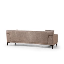 3-personers sofa i fawn/brun/beige polyester med b�getr� og sp�npladestel