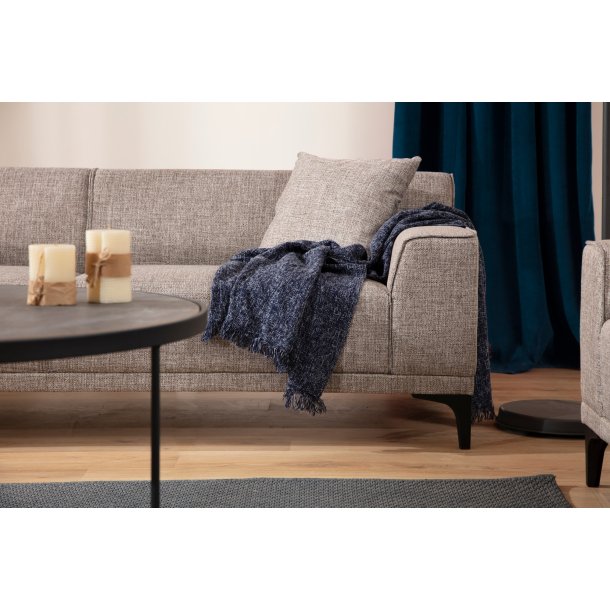 3-personers sofa i fawn/brun/beige polyester med b�getr� og sp�npladestel