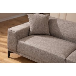 3-personers sofa i fawn/brun/beige polyester med b�getr� og sp�npladestel