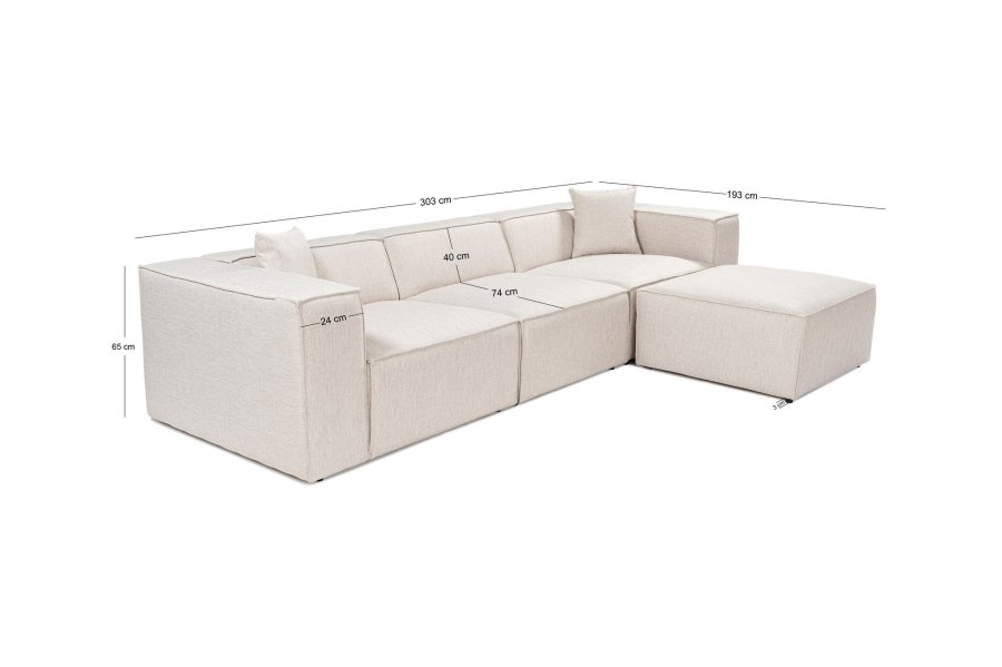 NORDVRK Lora (L1-O1-1R-POUFFE ) - Lysebrun hjrnesofa