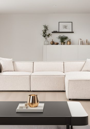 NORDVRK Lora (L1-O1-1R-POUFFE ) - Lysebrun hjrnesofa