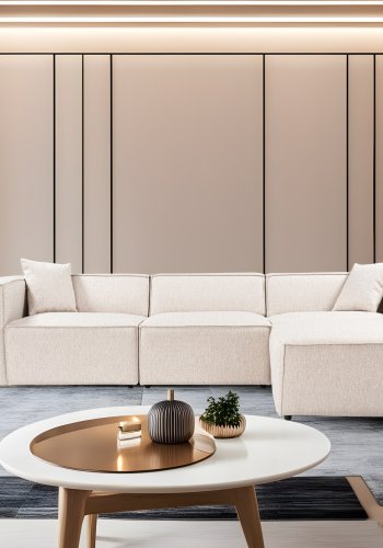 NORDVRK Lora (L1-O1-1R-POUFFE ) - Lysebrun hjrnesofa