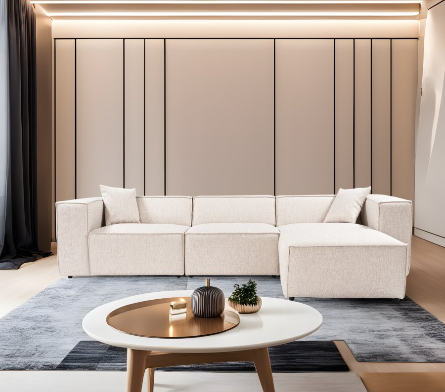 NORDVRK Lora (L1-O1-1R-POUFFE ) - Lysebrun hjrnesofa