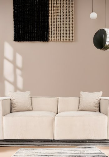 NORDVÄRK Lora 2-pers. sofa, med 2 puter - kremfarget stoff og plast