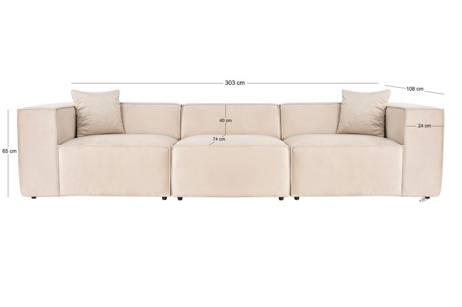 NORDVRK Lora 3-personers. - Kremfarget 3-seters sofa