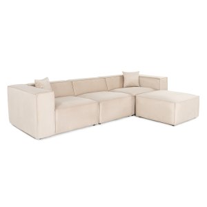 NORDVÄRK Lora hjrnesofa (L1-O1-1R-POUFFE) - creme stof