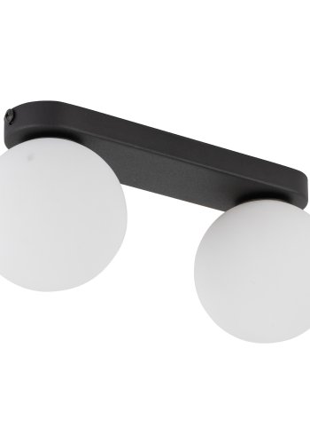 TK Mini loftlampe, m. 2 skjermer - hvitt glass og sort metall