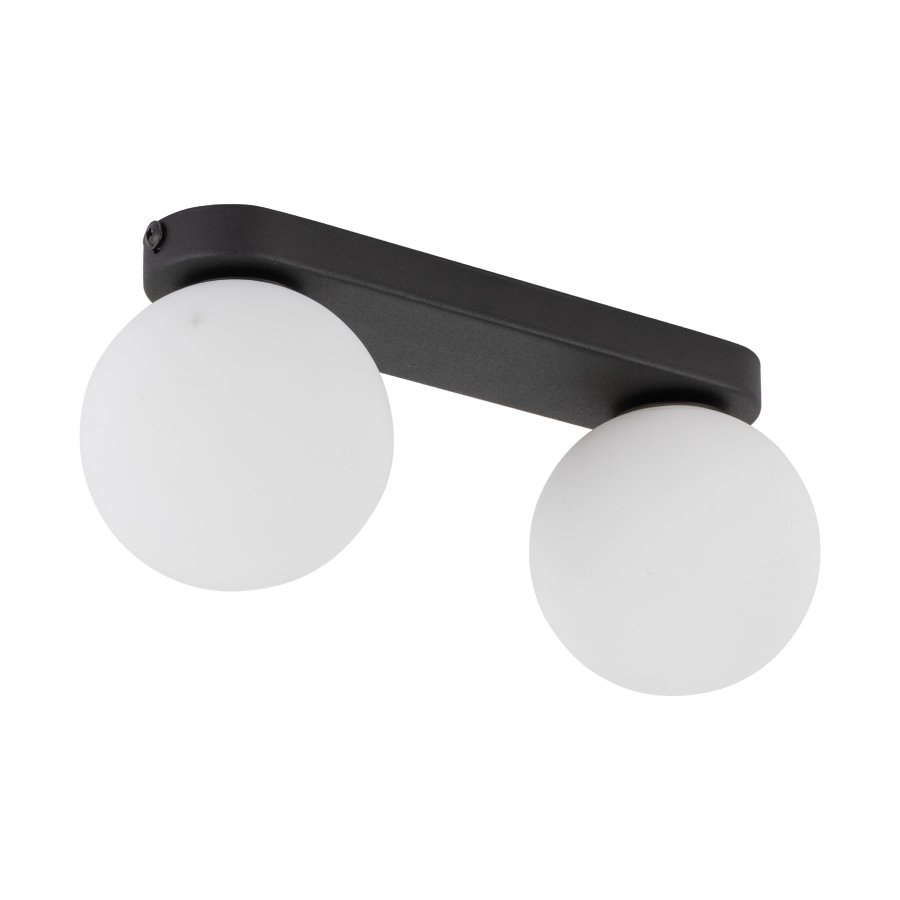 TK Mini loftlampe, m. 2 skjermer - hvitt glass og sort metall