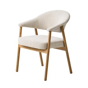 Elk spisebordsstol, m. arml�n - sand chenille polyester stof og natur egetr�