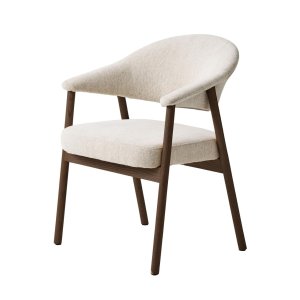 Elk spisebordsstol, m. arml�n - sand chenille polyester stof og r�gfarvet egetr�