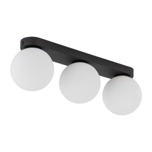 TK Mini taklampa, w. 3 skärmar - vitt glas och svart metall