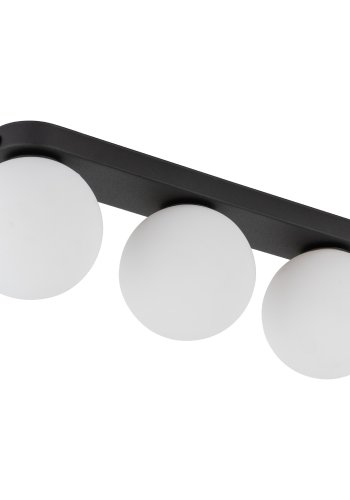 TK Mini loftlampe, m. 3 skjermer - hvitt glass og sort metall