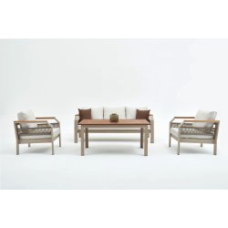 NORDV&Auml;RK Morento Outdoor-Lounge-Set, mit 2 St&uuml;hlen, 1 Sofa, 1 Tisch, beige Kissen &ndash; beiges Aluminium