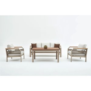 NORDVÄRK Morento udendrs loungest, m. 2 stole, 1 sofa, 1 bord, beige hynder - beige aluminium