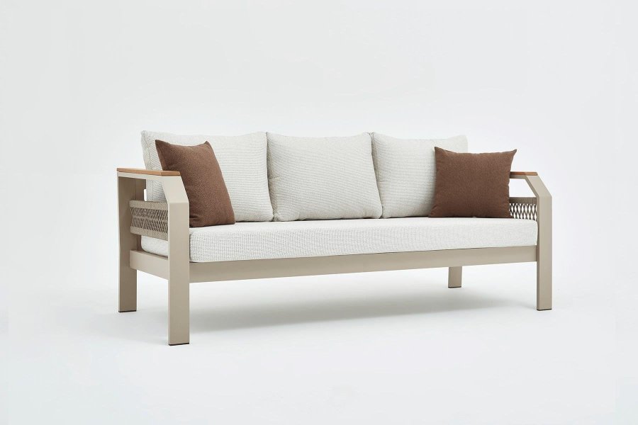 NORDVÄRK Morento utendrs salongsett, m. 2 stoler, 1 sofa, 1 bord, beige puter - beige aluminium