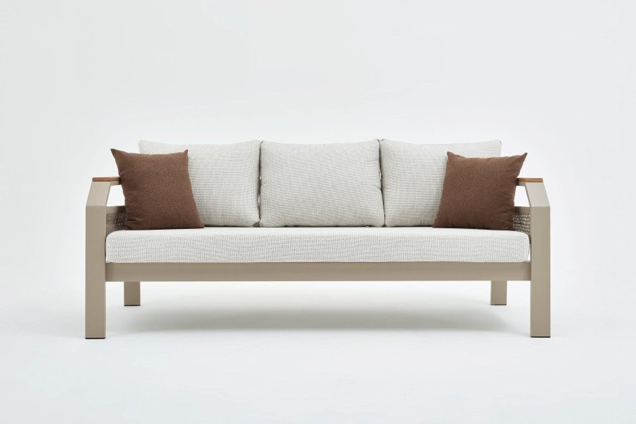 NORDVÄRK Morento utendrs salongsett, m. 2 stoler, 1 sofa, 1 bord, beige puter - beige aluminium