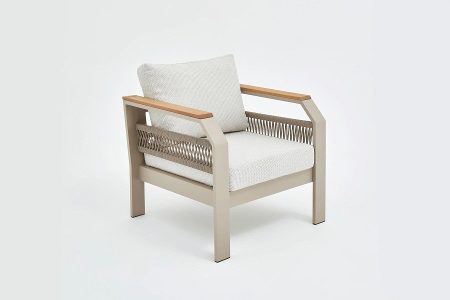 NORDVÄRK Morento utendrs salongsett, m. 2 stoler, 1 sofa, 1 bord, beige puter - beige aluminium