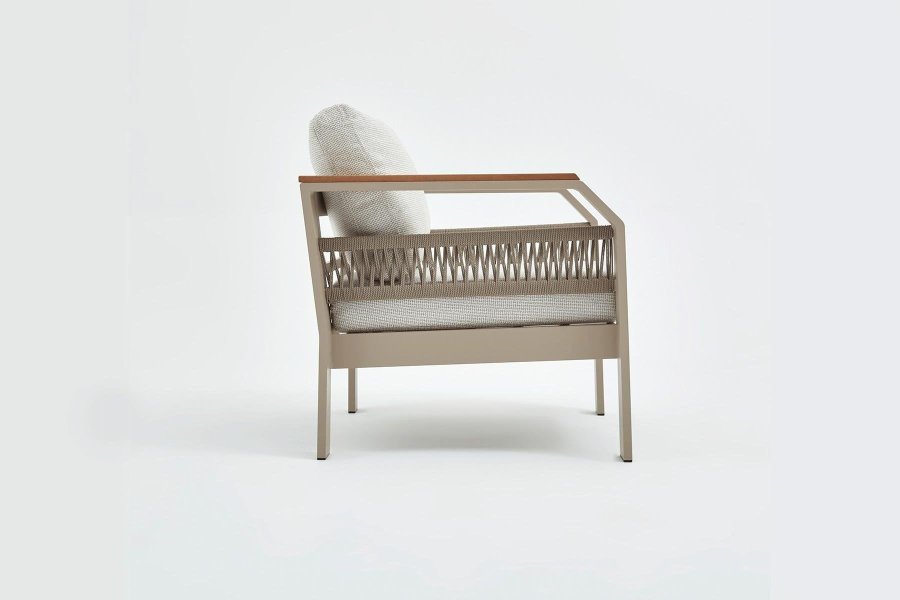 NORDVÄRK Morento utendrs salongsett, m. 2 stoler, 1 sofa, 1 bord, beige puter - beige aluminium