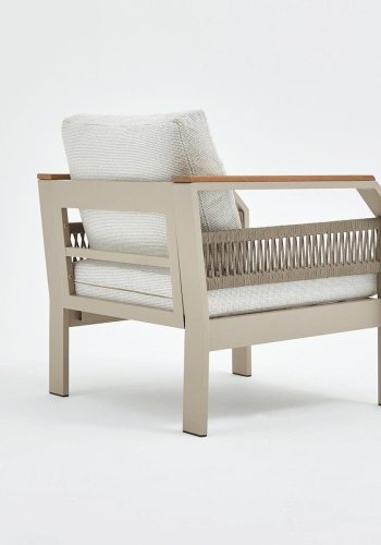 NORDVÄRK Morento utendrs salongsett, m. 2 stoler, 1 sofa, 1 bord, beige puter - beige aluminium