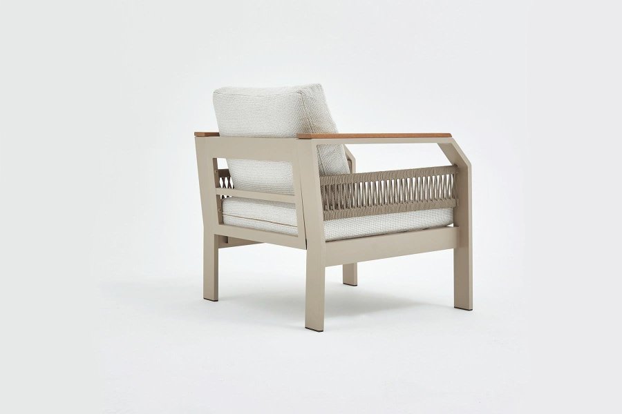 NORDVÄRK Morento utendrs salongsett, m. 2 stoler, 1 sofa, 1 bord, beige puter - beige aluminium