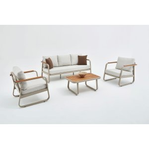 NORDVÄRK Rio udendrs loungest, m. 2 stole, 1 sofa, 1 bord og beige hynder - beige aluminium