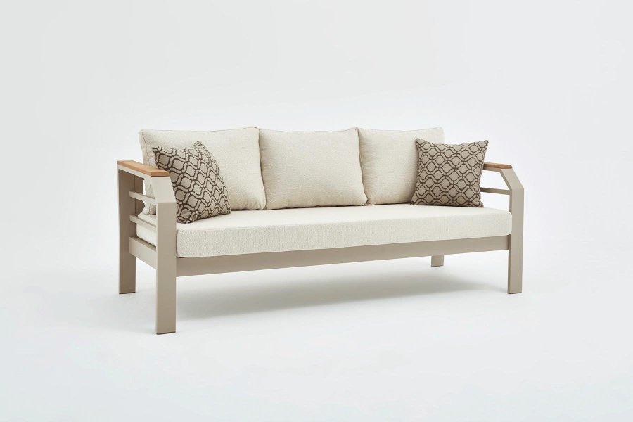 NORDVÄRK Assento utendrs salongsett, m. 2 stoler, 1 sofa, 1 bord, beige puter - beige aluminium