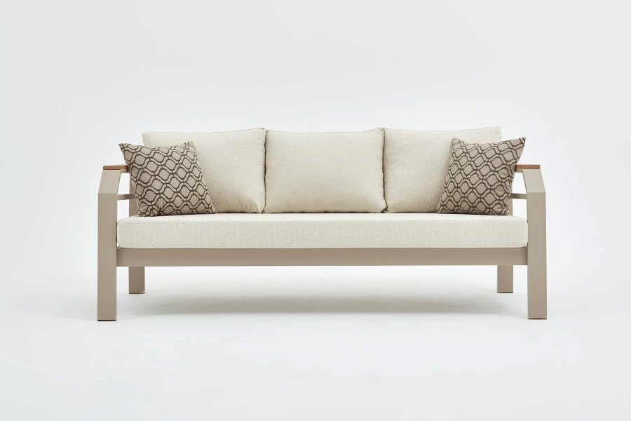 NORDVÄRK Assento utendrs salongsett, m. 2 stoler, 1 sofa, 1 bord, beige puter - beige aluminium