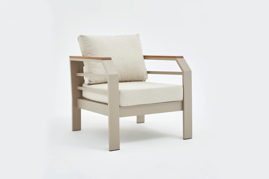 NORDVÄRK Assento utendrs salongsett, m. 2 stoler, 1 sofa, 1 bord, beige puter - beige aluminium