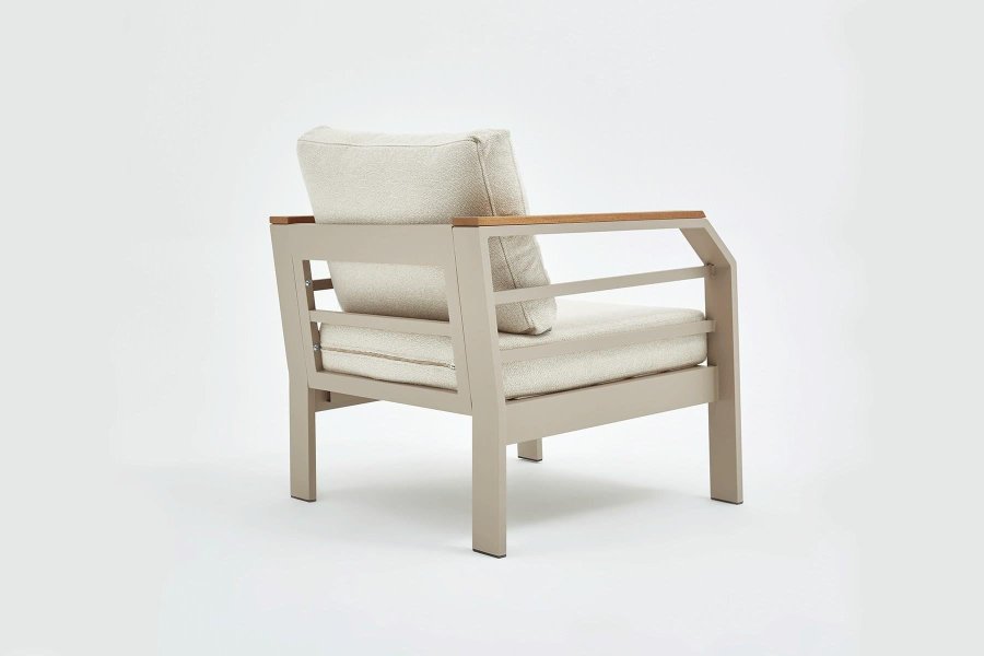 NORDVÄRK Assento utendrs salongsett, m. 2 stoler, 1 sofa, 1 bord, beige puter - beige aluminium