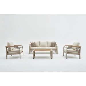 NORDVÄRK Assento udendrs loungest, m. 2 stole, 1 sofa, 1 bord, beige hynder - beige aluminium