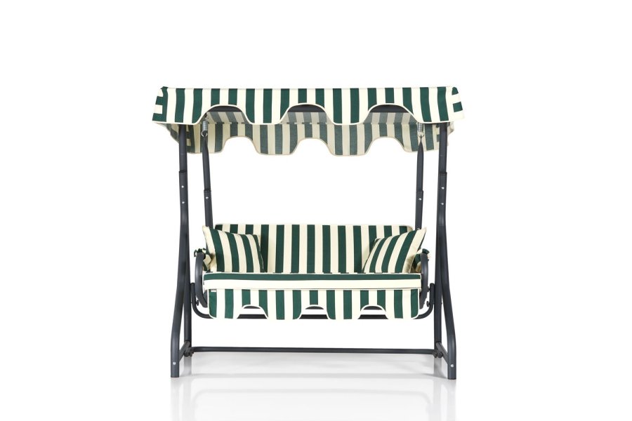 NORDVRK Morus 2 v2 utendrs dobbel hengesofa - grnn/hvit polyesterstoff og svart metall