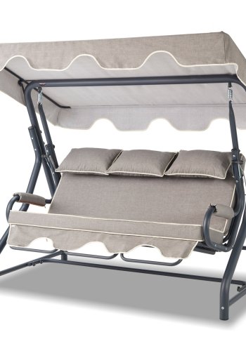 NORDVÄRK Salvia utendrs trippelhengesofa - grtt polyesterstoff og antrasittgrtt metall