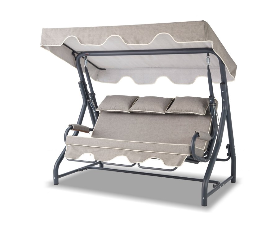 NORDVÄRK Salvia utendrs trippelhengesofa - grtt polyesterstoff og antrasittgrtt metall